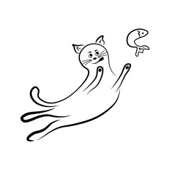 Cat in black contour. Vector.