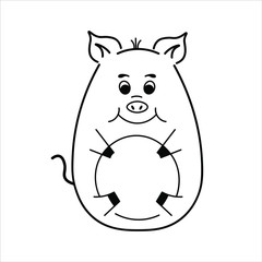 Piggy in the black contour. Vector