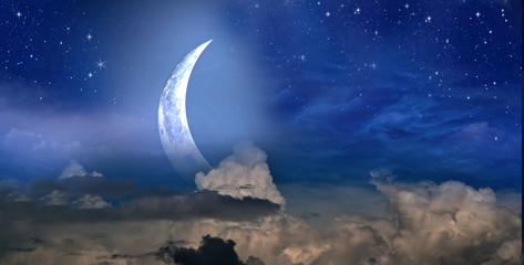 Stars,  moon and cumulonimbus in the night sky © alg2209