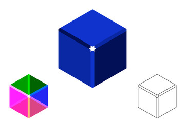 Abstract polygonal broken cube. 3d Vector illustration. Isometric projection.