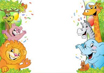 Obraz na płótnie Canvas Cartoon cheerful animals, holiday background