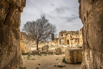 Dramatic view of the ruins of Rome in Lebanon, Balbek Unesco Heritage site