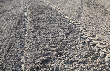 Wheel tracks on the ploughed field