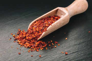 dry hot pepper in a scoop