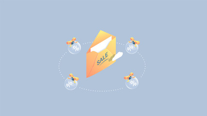 Isometric Christmas shopping banners and buttons set. Online shopping. Online sale. Christmas sale banners set with gifts and isometric design. Vector illustration