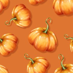 Seamless pattern with orange pumpkins . Halloween cute background