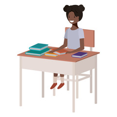 young student black girl sitting in school desk