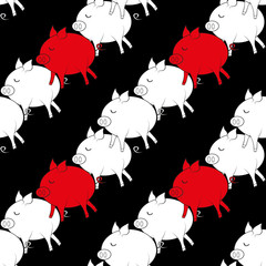 Seamless pigs pattern. Symbol of 2019 on the Chinese calendar. Pig background for textiles, fabrics, cotton fabric, covers, wallpaper, print, gift wrapping, postcard, scrapbooking, bedding.Raster copy