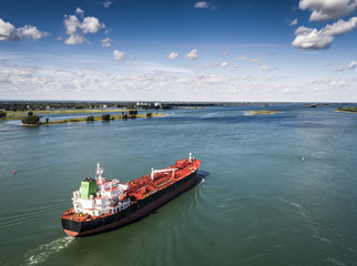 Fototapeta premium Cargo ship near the Port of Montreal on the St-Lawrence River