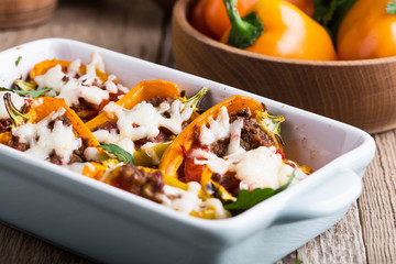 Stuffed bell peppers with minced meat and mozzarella cheese