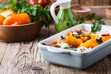 Stuffed bell peppers with minced meat and mozzarella cheese