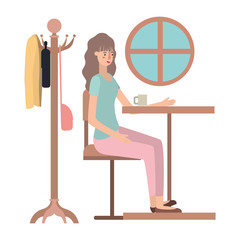 woman drinking coffee in the dining room