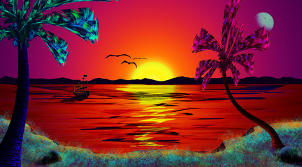 beautiful tropical sunset sea design