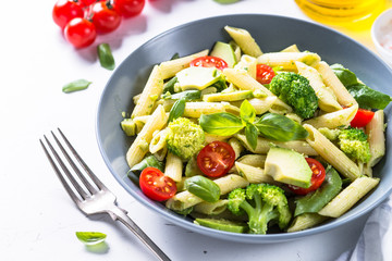 Vegan pasta penne with vegetables. 