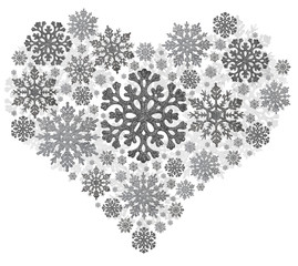heart shape from silver snowflakes on white