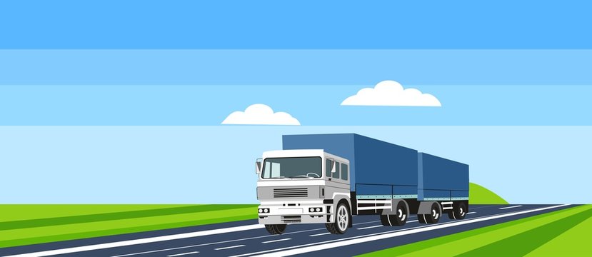 Global logistic concept vector illustration, vector truck on highway, Truck, freight, cargo