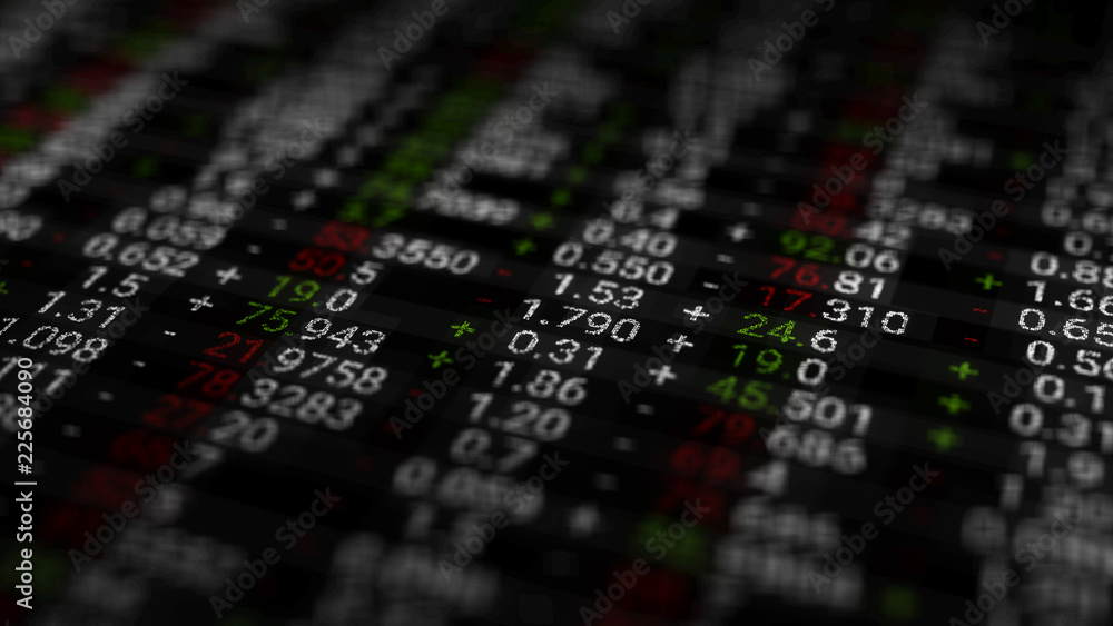 Poster 3d render abstract background with stock market digits. financial concept. stock market data on disp
