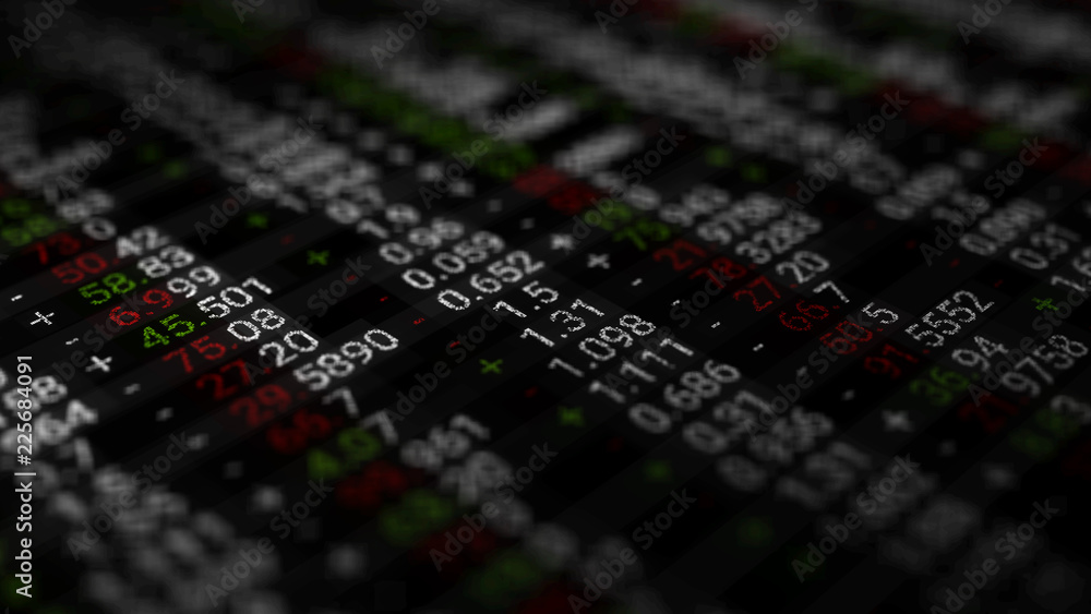 Poster 3d render abstract background with stock market digits. financial concept. stock market data on disp