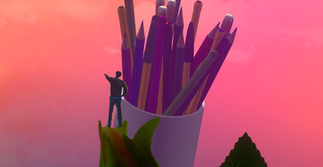 2d illustration. Imaginary dreamlike motivational illustration. Person dreaming.