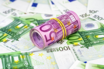 Euro banknotes and money roll finance economy background