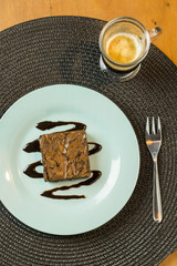 Top View Chocolate brownies with coffe
