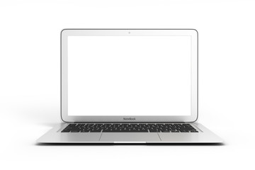 Modern laptop with emty screen isolated on white background 3d
