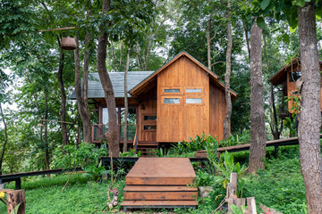 Fototapeta na wymiar Architecture wooden house in rainfoest