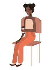 black woman sitting in school chair drinking coffee