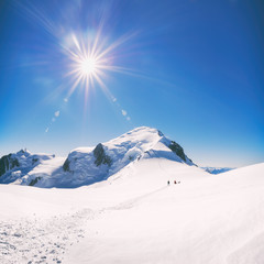Trekking to the top of Mont Blanc mountain in French Alps
