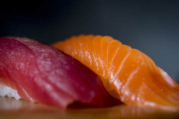 slices of salmon and tuna