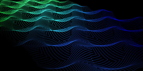 Abstract wavy lines in blue green grid background. Technology background vector. Future background.