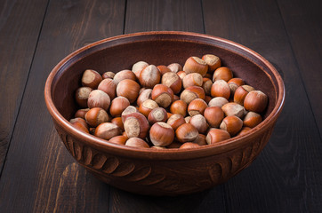 Hazelnut on a dark background.