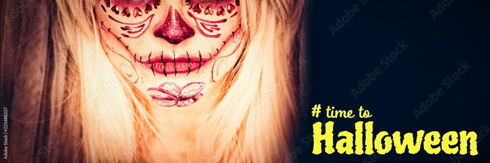 Poster composite image of digital image of time to halloween text