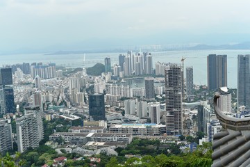 a mountain-top view of downtown shenzhen