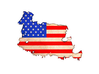 American flag with burnt edges on a white background
