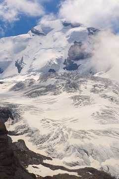 Mountain landscape with a glacier and peak nearby resort of Kandersteg, Switzerland