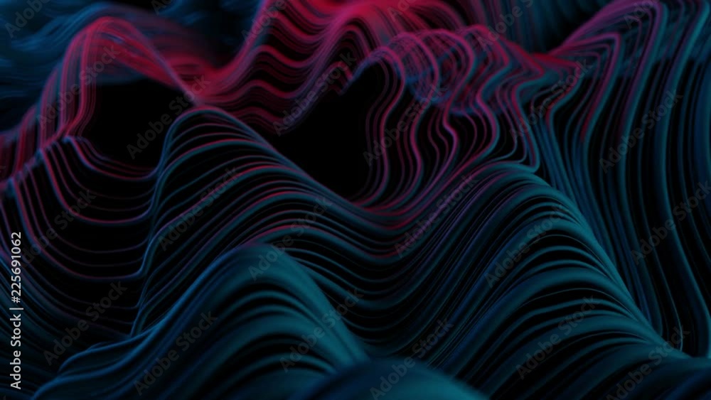 Poster 3d abstract background with wavy deformed thin and thick lines. camera depth of field. perfect for p