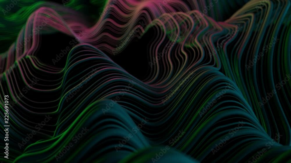 Poster 3d abstract background with wavy deformed thin and thick lines. camera depth of field. perfect for p