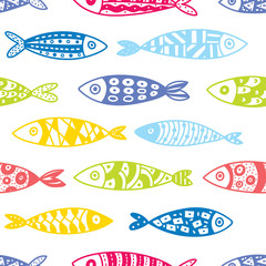 Cute fish.  Kids background. Seamless pattern.