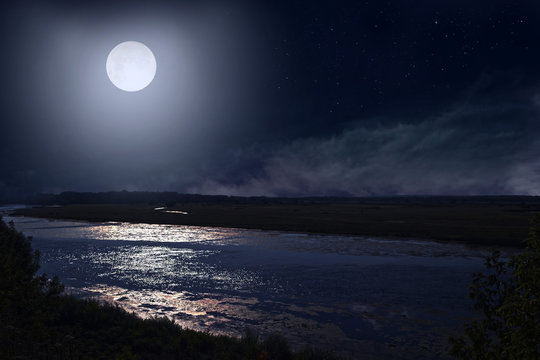 Full moon over the river