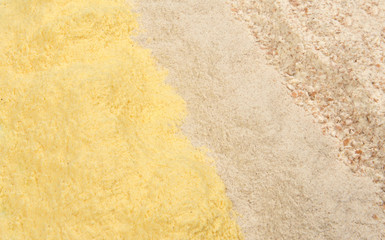 different types of flour, corn, buckwheat and whole wheat