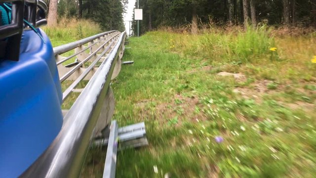 Rollercoaster Train Getting Up Of A Mountain