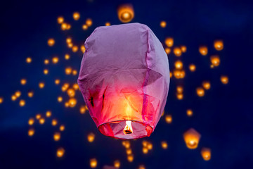 balloon fire Sky lantern flying lanterns, hot-air balloons Lantern flies up highly in the sky.