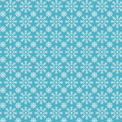 Merry Christmas and Happy New Year seamless pattern with white snowflakes. Abstract winter blue background for your holiday design. Vector illustration for xmas wrapping paper