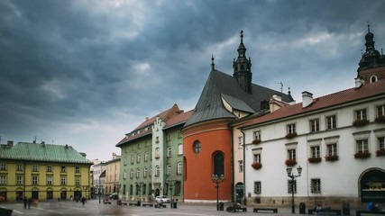 Krakow, Poland. Church Of St. Barbara On Small Market Square In Summer Day. Famous Landmark. UNESCO World Heritage Site