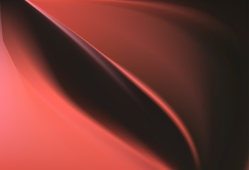 Silk red scarlet satin background with soft delicate folds and ribbons.