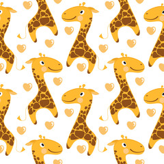 Giraffes seamless pattern on white background