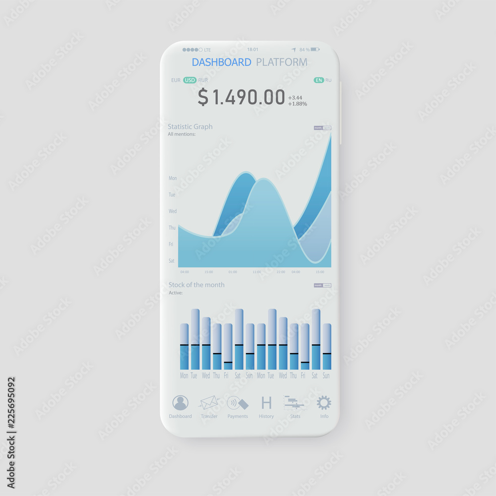 Leinwandbilder clean mobile ui design concept. trendy mobile banking. cryptocurrency technology. bitcoin exchange. 