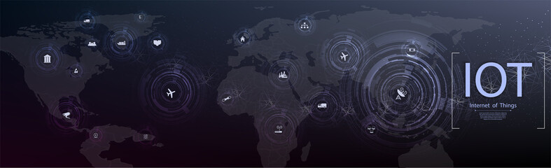 	 Internet of things (IOT), devices and connectivity concepts on a network, cloud at center. digital circuit board above the planet Earth.