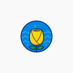 Yellow Tulip flower logo for laundry care and wash icon illustration badge